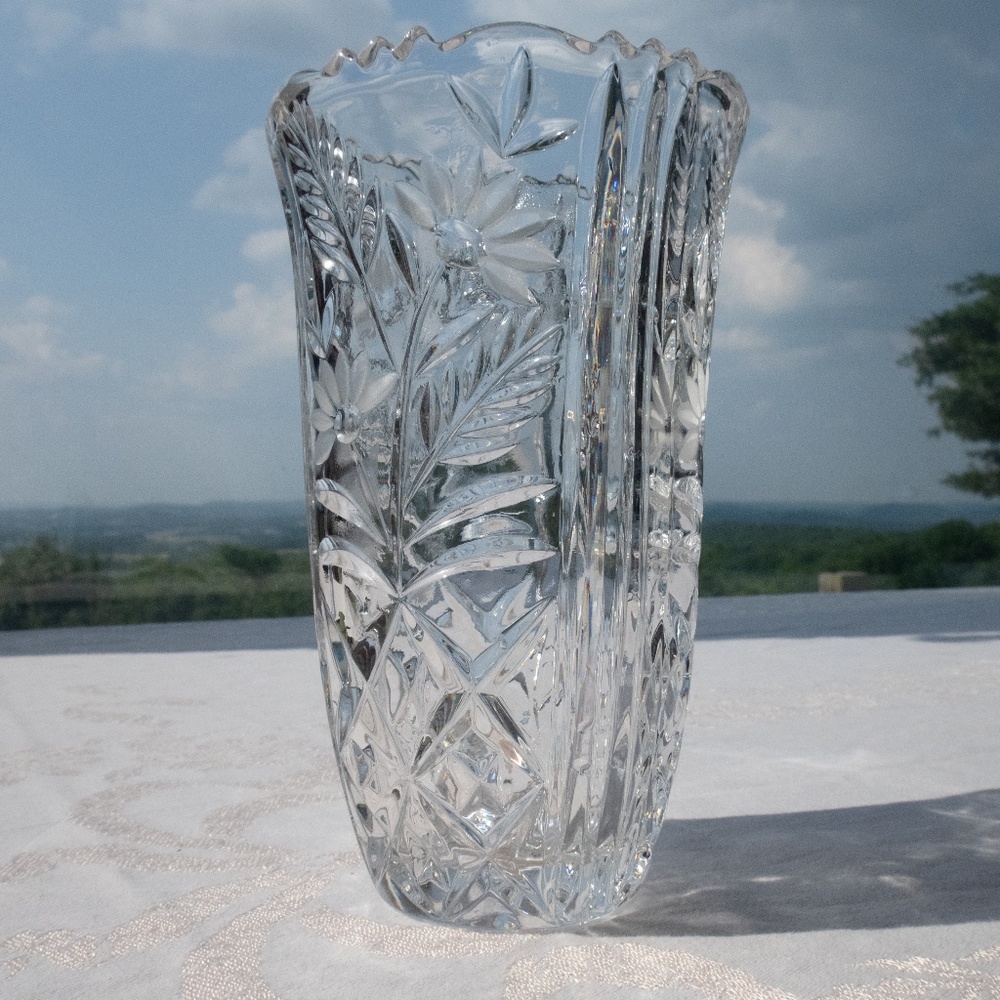 Crystal Flower Vase By Anna Hutte, Vintage - Picture 10 of 12